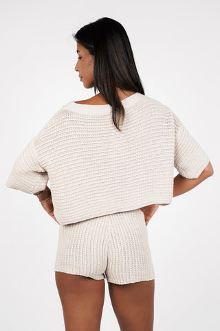 Wijde croptop gehaakt beige - Luca
