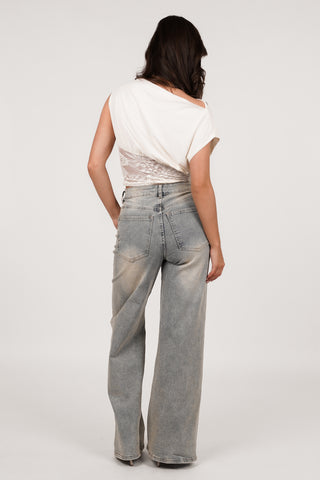 Wide leg jeans high waist light blue - Claire