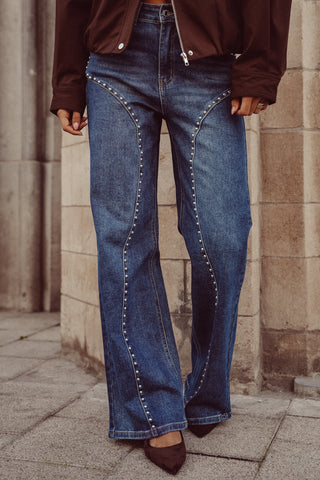 High waist jeans met studs blauw - Lena
