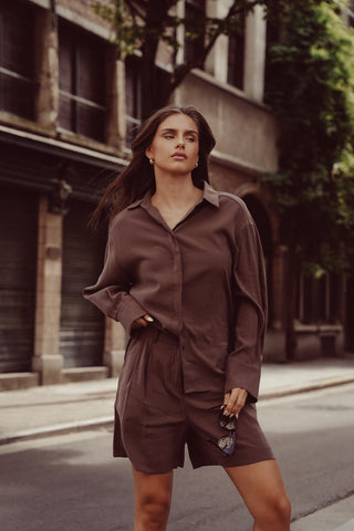 Oversized losvallende blouse bruin - Polly