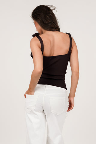Sleeveless ribbed top with roses pink - Lydia