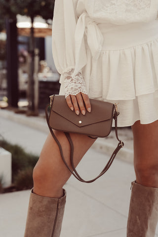 Leather crossbody bag taupe - Brandy