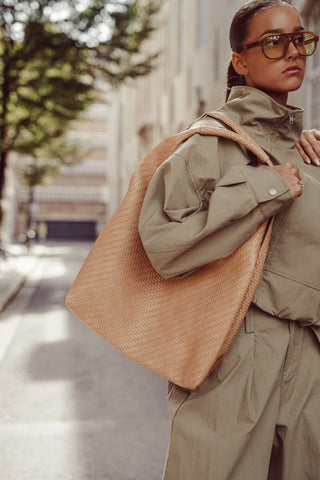 Shopper tas gevlochten camel - Bente