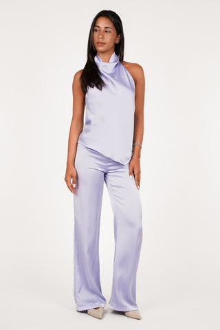 Satijnen broek straight leg lila - Sascha