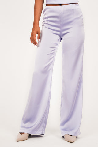 Satijnen broek straight leg lila - Sascha