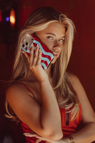 Phone case iPhone striped pink/green - Lesley