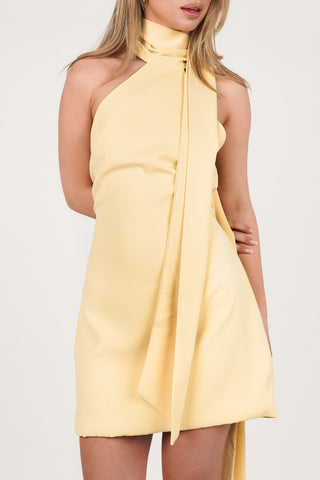Halter neck dress with scarf detail yellow - Marlie