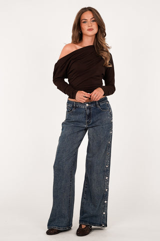 Low waist jeans met studs blauw - Madelon