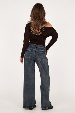 Low waist jeans met studs blauw - Madelon