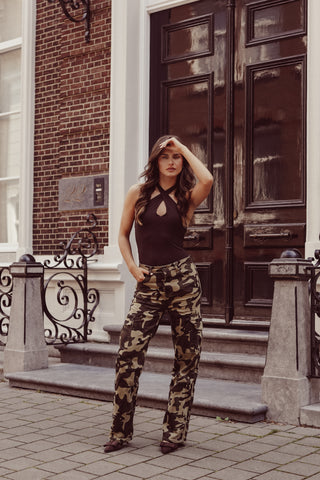 Cargo jeans straight fit stretch camo - Sienna
