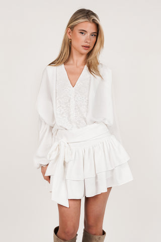 Ruffled skirt with bow detail white - Alina