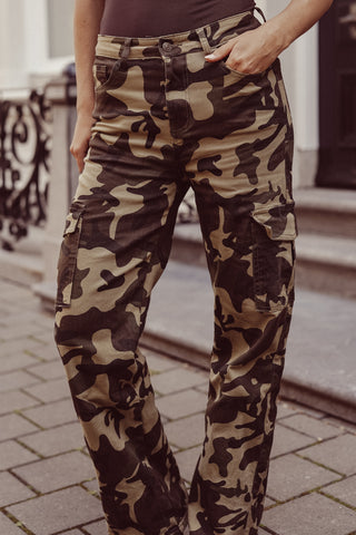 Cargo jeans straight fit stretch camo - Sienna