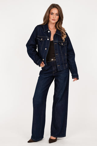 Denim jacket met leatherlook blauw - Harlow