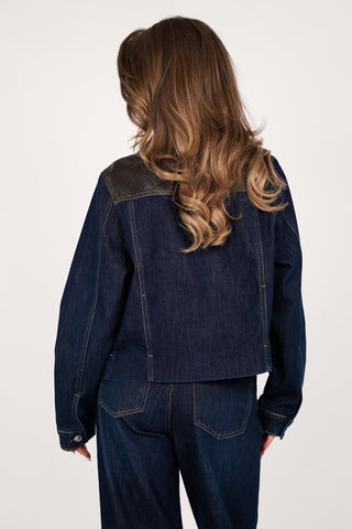 Denim jacket met leatherlook blauw - Harlow