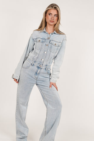 Denim jumpsuit with straight leg in blue - Jenna