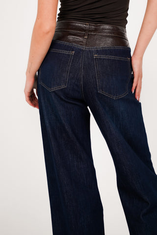 Straight fit jeans met leerlook blauw - Laura