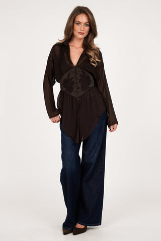 Blouse dames see-trough bruin - Flynn