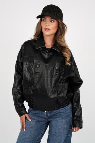 Oversized leatherlook jack zwart - Loulou