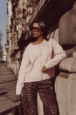 Knitted button-up cardigan light pink - Ezra