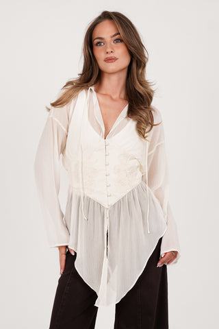 Blouse dames see-trough creme - Flynn