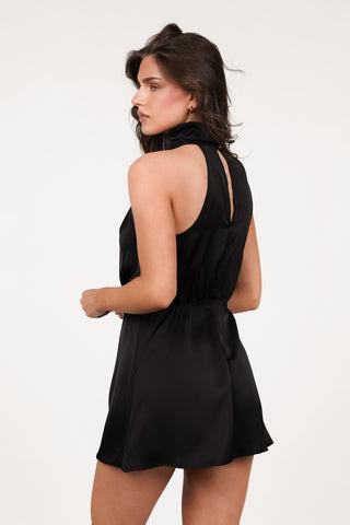 Satin playsuit with halter neck, green - Trix