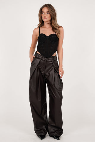 Ballon broek leatherlook bruin - Zola