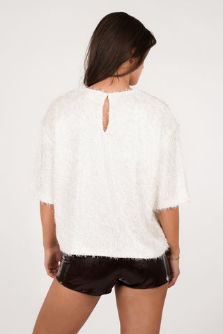 T-shirt met franjes en pailletten creme - Leonie