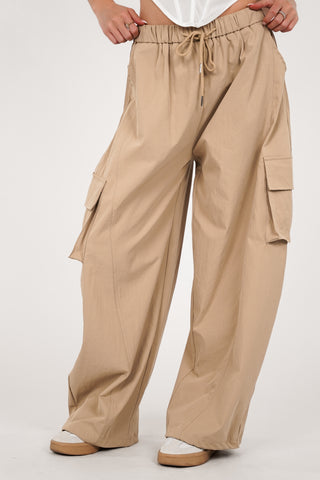 Parachute jogger met cargo zakken beige - Mexy