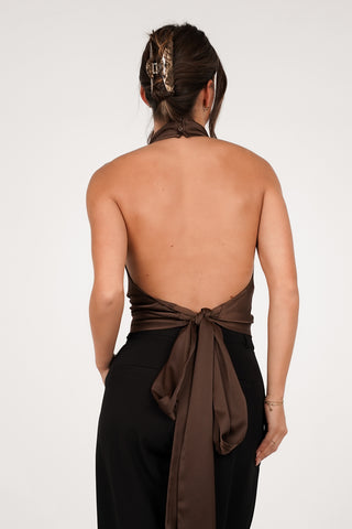 Halter open back top bruin - Femmy