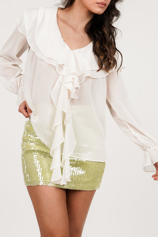 Women's wide blouse with ruffles beige - Jenny