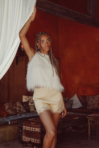 High waisted short met kant geel - Joyce