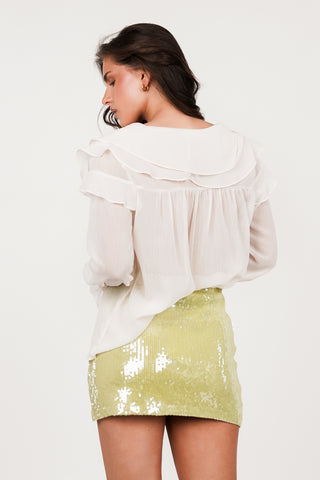 Women's wide blouse with ruffles beige - Jenny