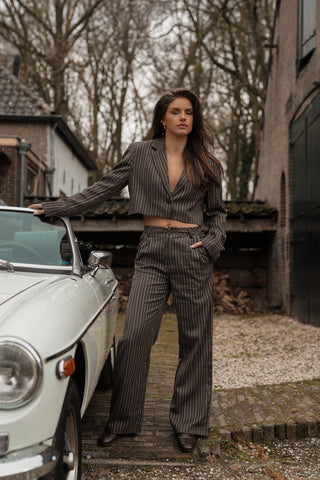 Brown striped cropped blazer - Heidi