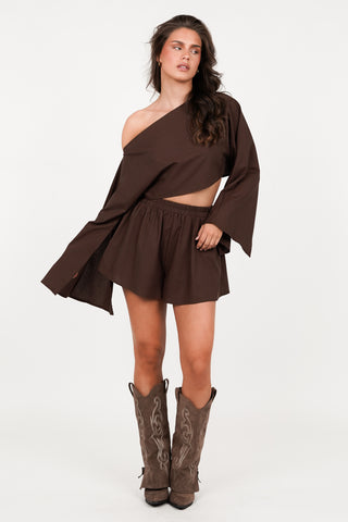 Wide linen shorts brown - Tracy