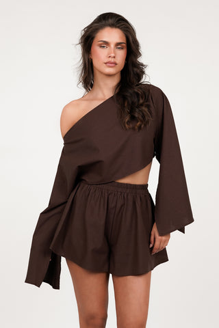 Wide linen shorts brown - Tracy