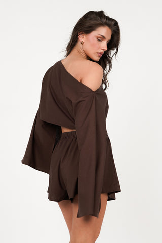 Wide linen shorts brown - Tracy