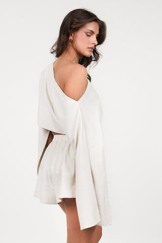 One-shoulder linen top beige - Milou