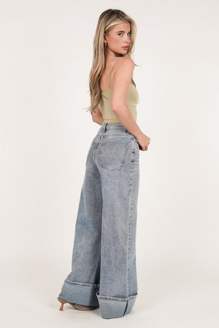 Wide leg jeans with turn-up light blue - Finley