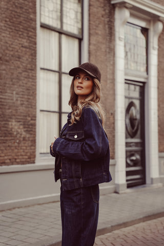 Denim jacket met leatherlook blauw - Harlow
