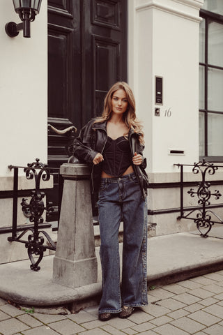 Low waist jeans met studs blauw - Madelon