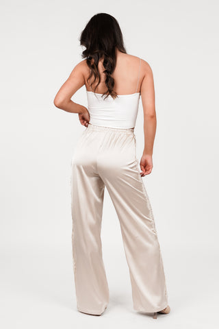 Satin trousers with lace beige - Vajen