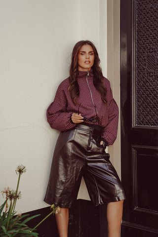 Leatherlook jort bruin - Katie