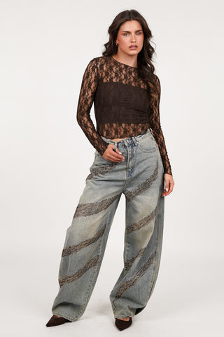 Lace top brown with long sleeves - Amaris