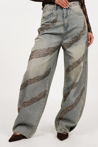 Balloon Fit Jeans mit Strass, Acid Blau - Riff
