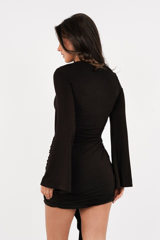 Dress with bow detail brown - Lezy