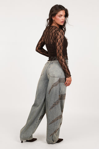 Balloon Fit Jeans mit Strass, Acid Blau - Riff