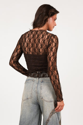 Lace top brown with long sleeves - Amaris