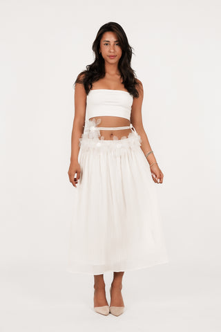 Maxi skirt with flowers and belt white - Xanti