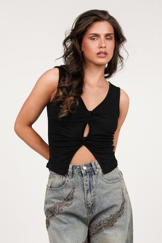 Sleeveless V-neck top black - Cillia