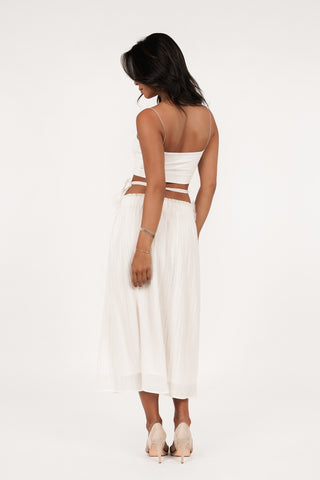 Maxi skirt with flowers and belt white - Xanti